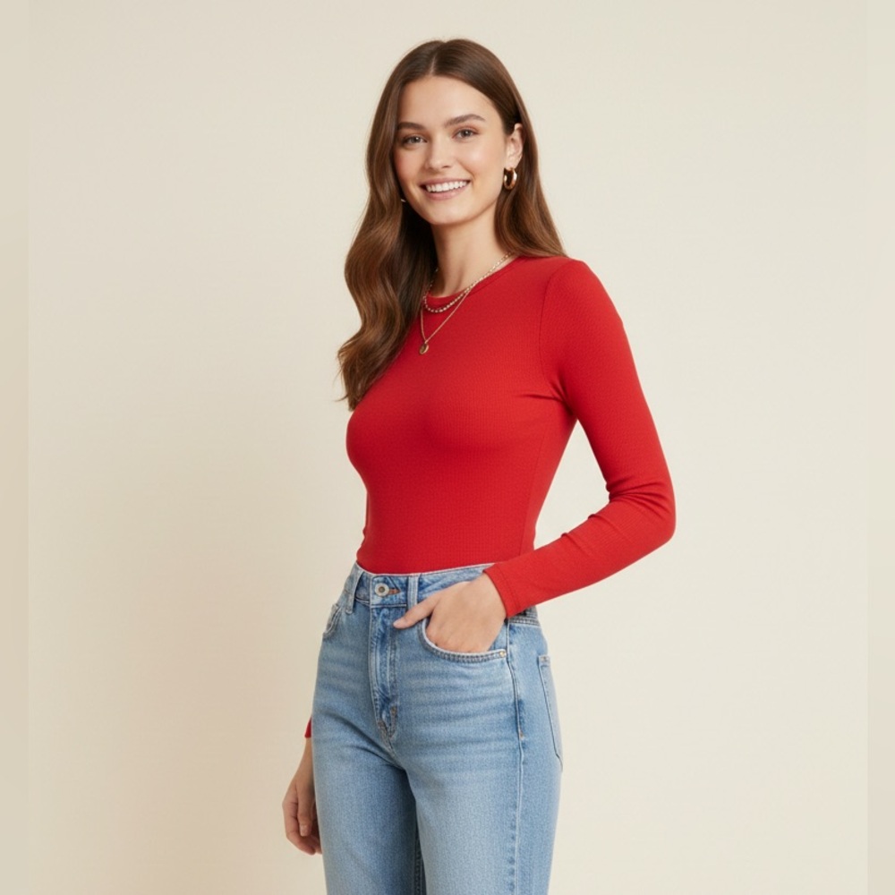 0322 - Chic Red Long Sleeve Women's Top